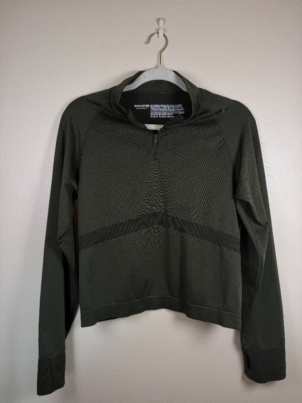 PINK Active Victoria's Secret Cropped Quarter Zip Pullover Olive Green XL